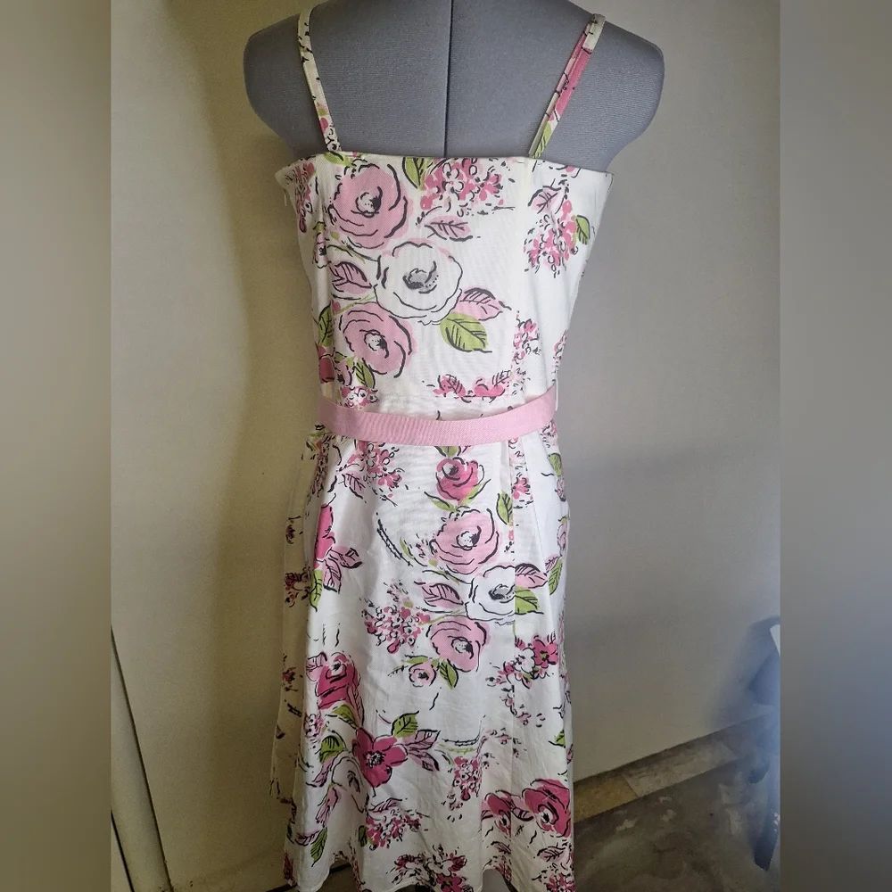 LOFT Elegant Floral Dress W/Flower Belt Size 8 - Picture 4 of 7